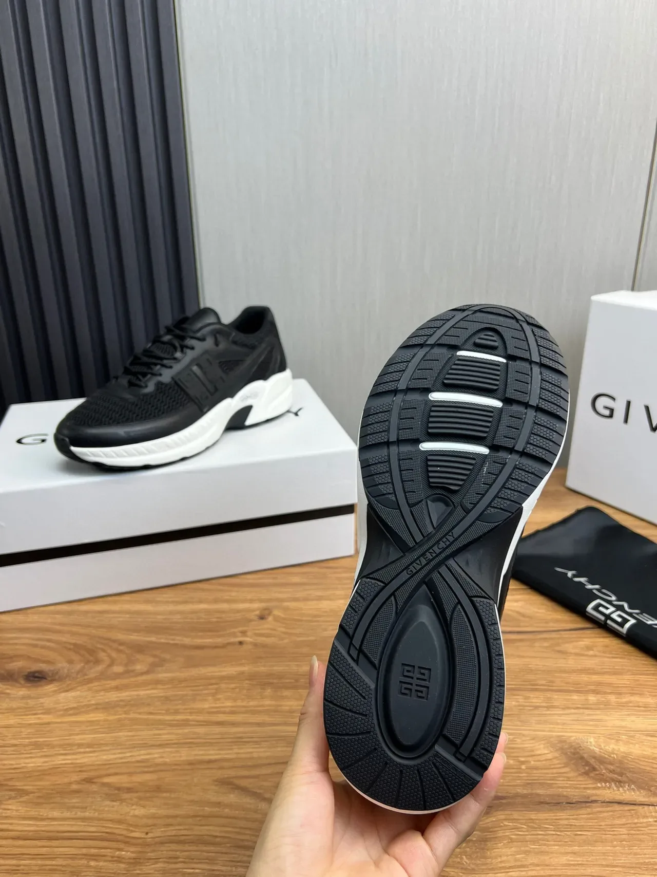 Givenchy City Sport Black Mesh and White Chunky Sneakers 9