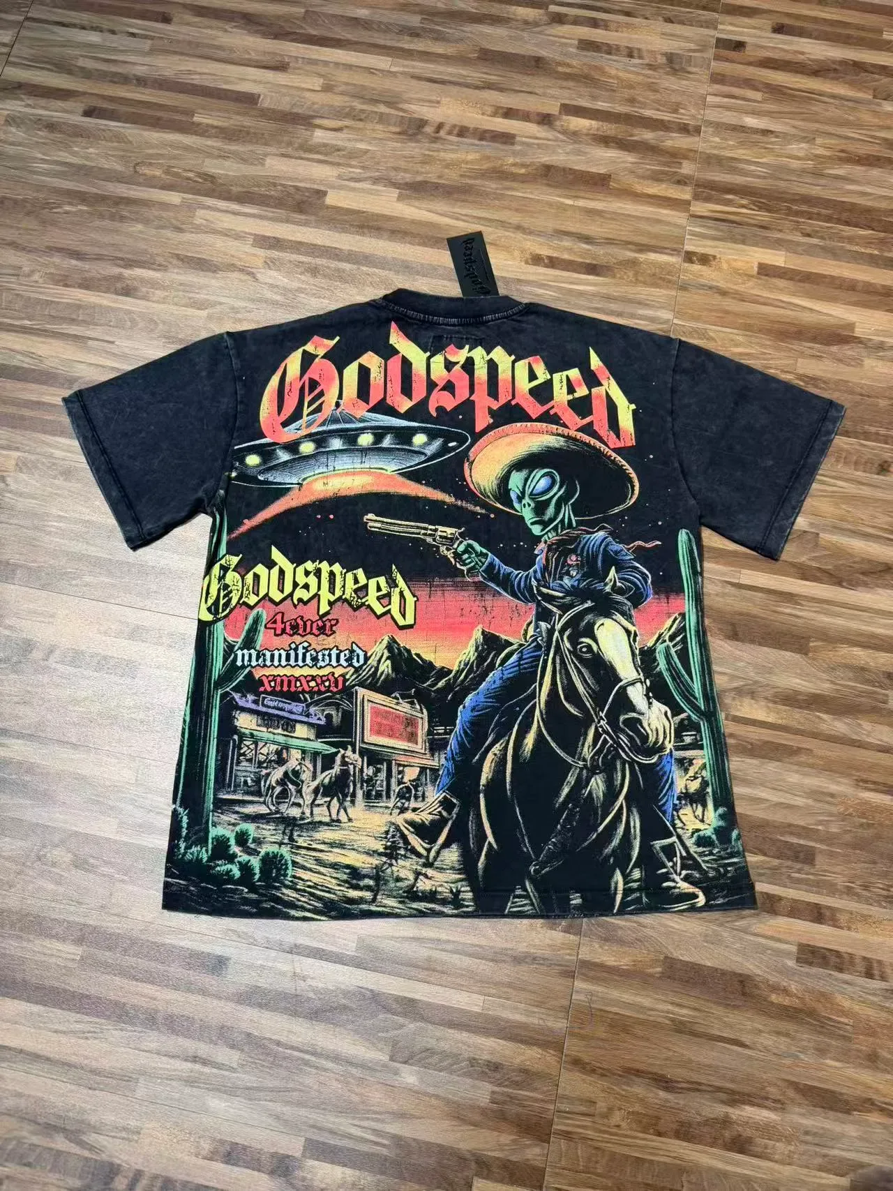 Godspeed Alien Cowboy Graphic Distressed Black T-Shirt 3