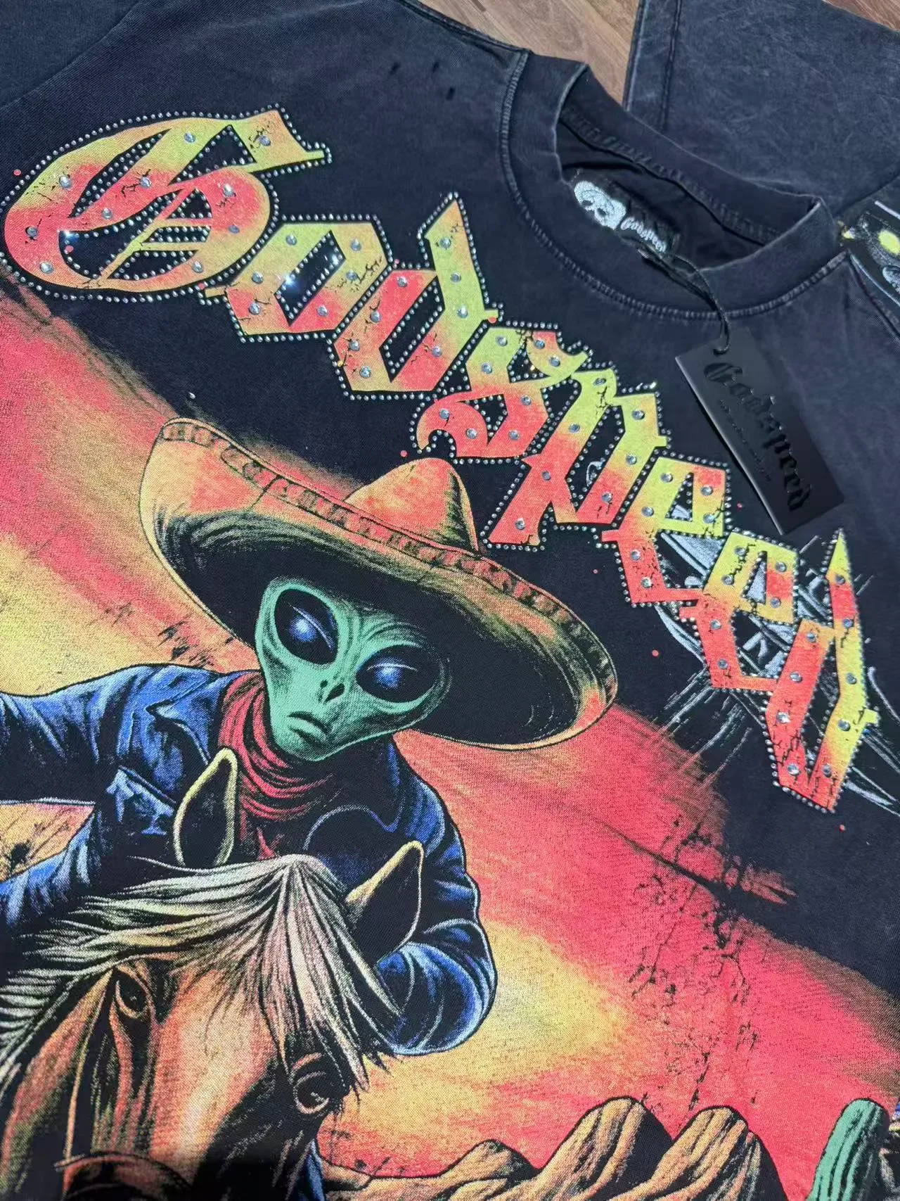 Godspeed Alien Cowboy Graphic Distressed Black T-Shirt 5