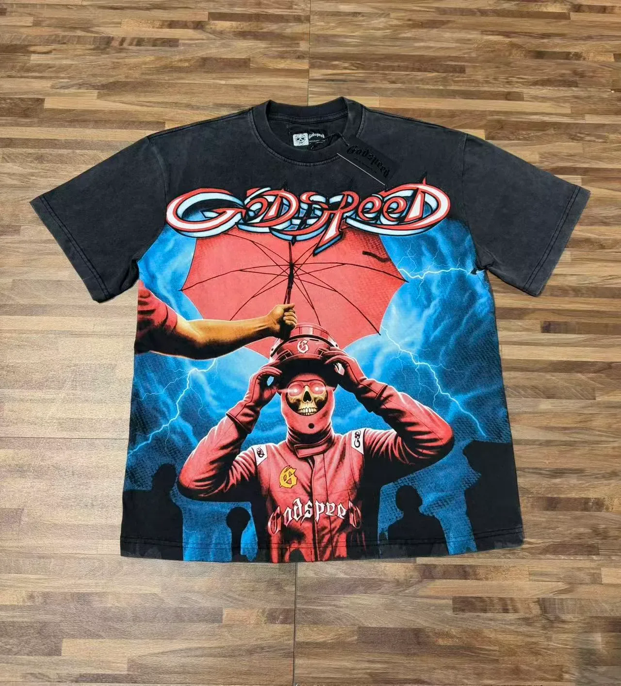 تيشيرت أسود غسيل حمضي بطبعة جرافيك Godspeed 4