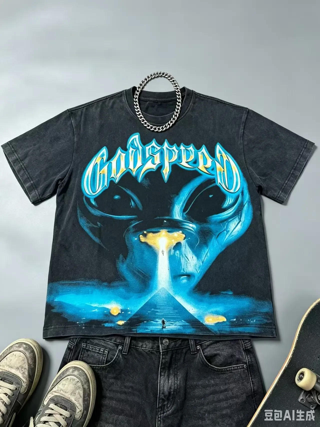 Godspeed Oversized Graphic Print Black T-Shirt 2