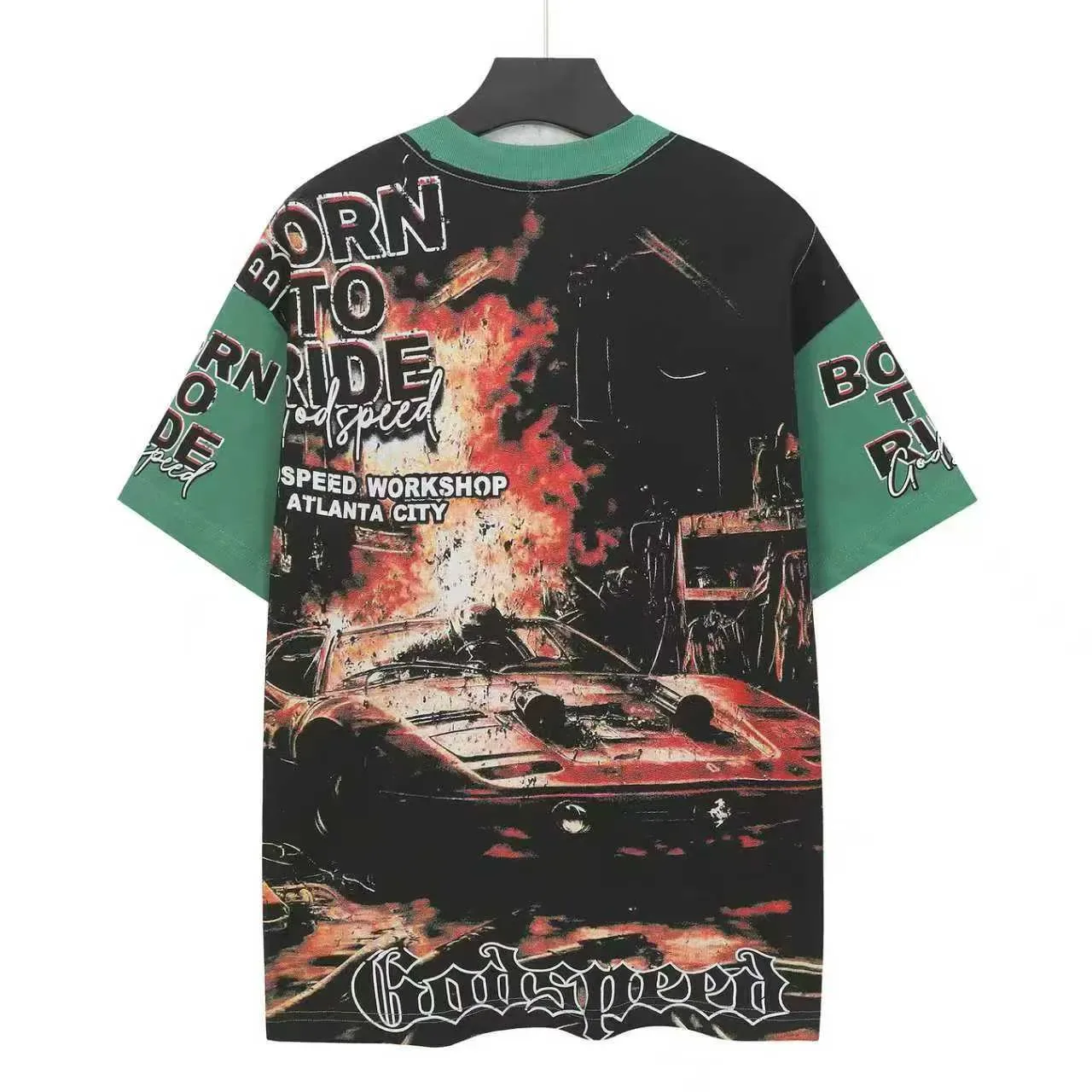 Godspeed Oversized Graphic Print Green Black T-Shirt 3