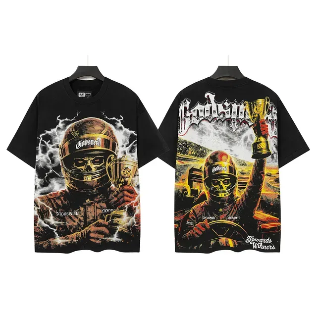 Godspeed Racer Skull Helmet Graphic Print Black T-Shirt 2