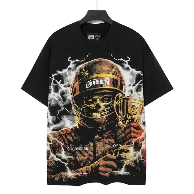 Godspeed Racer Skull Helmet Graphic Print Black T-Shirt 3