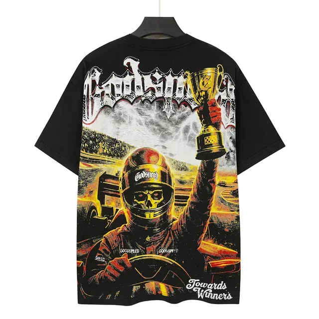 Godspeed Racer Skull Helmet Graphic Print Black T-Shirt 4