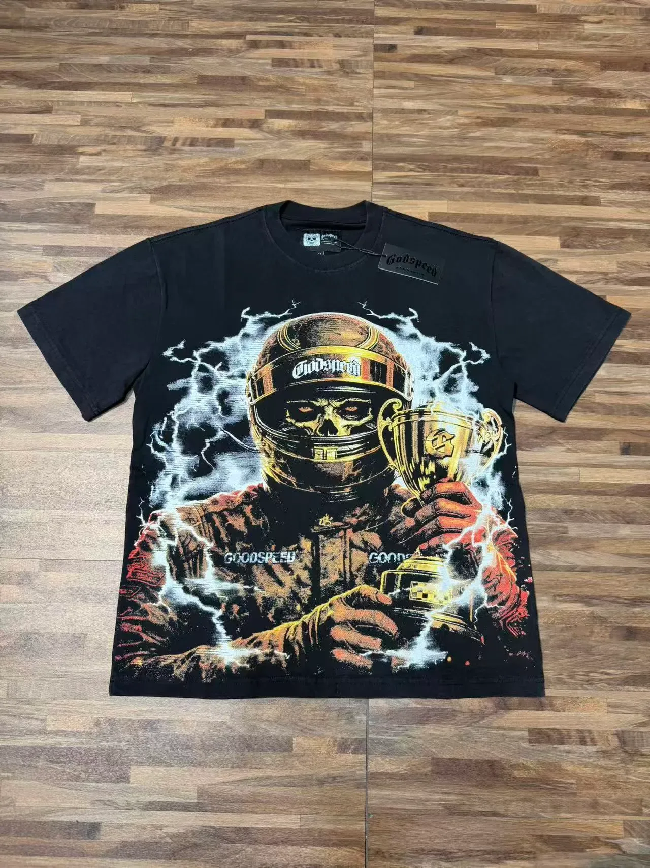 Godspeed Racer Skull Helmet Graphic Print Black T-Shirt 5