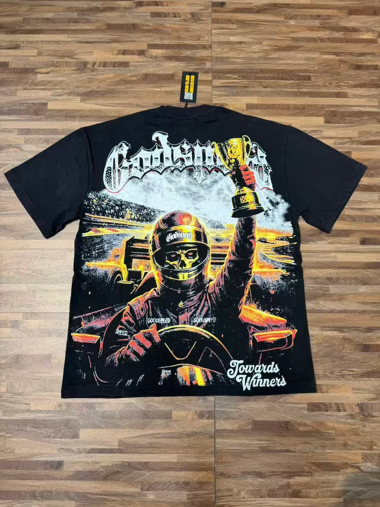 Godspeed Racer Skull Helmet Graphic Print Black T-Shirt 6