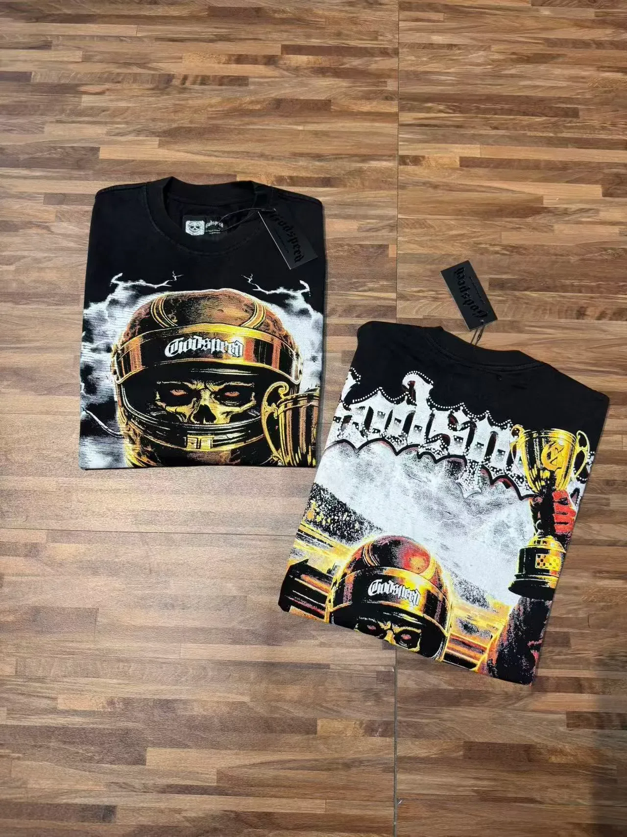 Godspeed Racer Skull Helmet Graphic Print Black T-Shirt 7