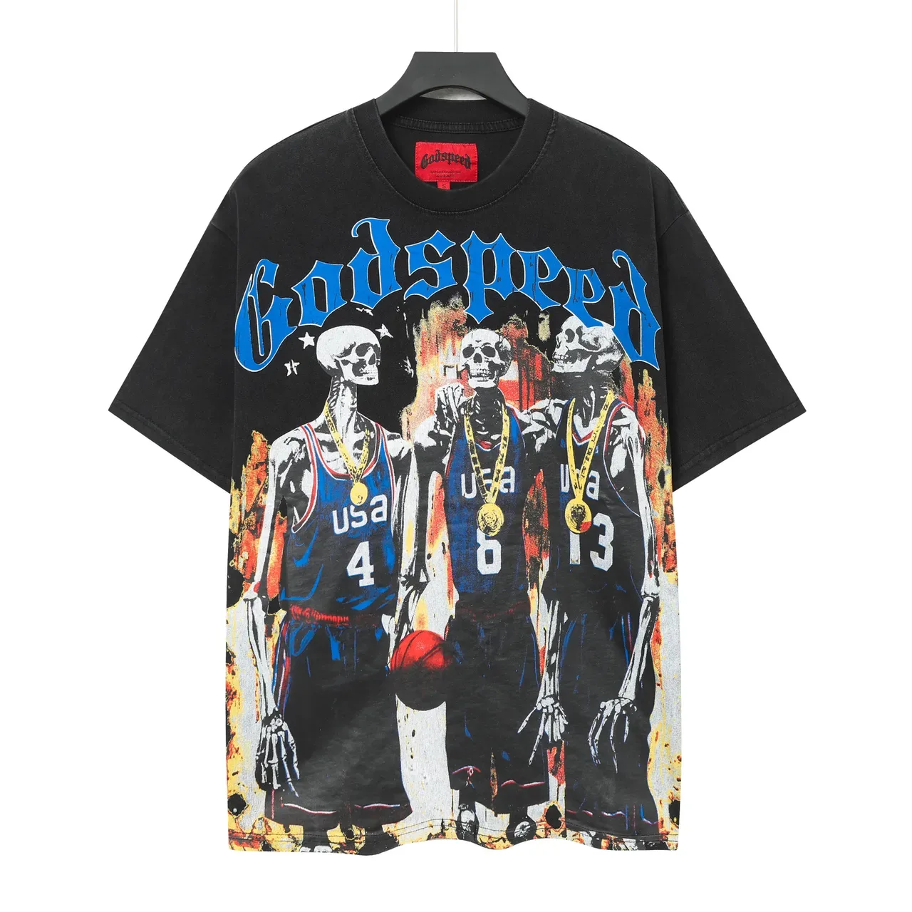 Godspeed Skeleton Basketball Graphic Oversized T-Shirt 2