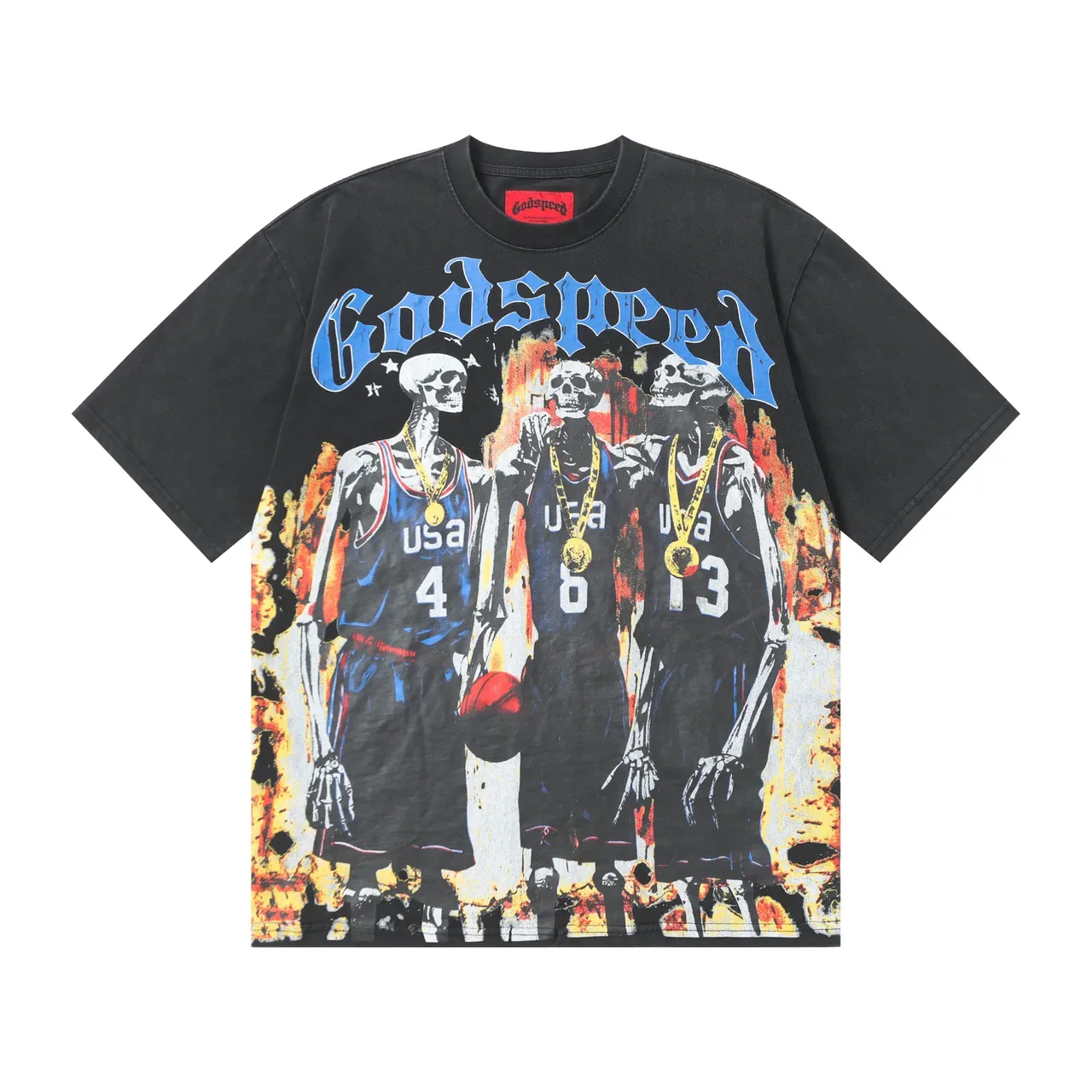 Godspeed Skeleton Basketball Graphic Oversized T-Shirt 4