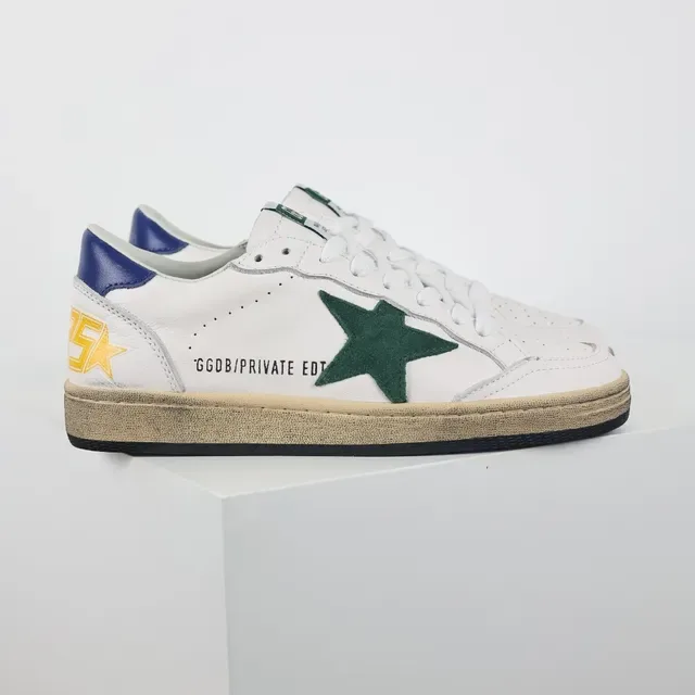 Golden Goose Ball Star White Green Star Blue Heel Lifestyle Sneakers 3