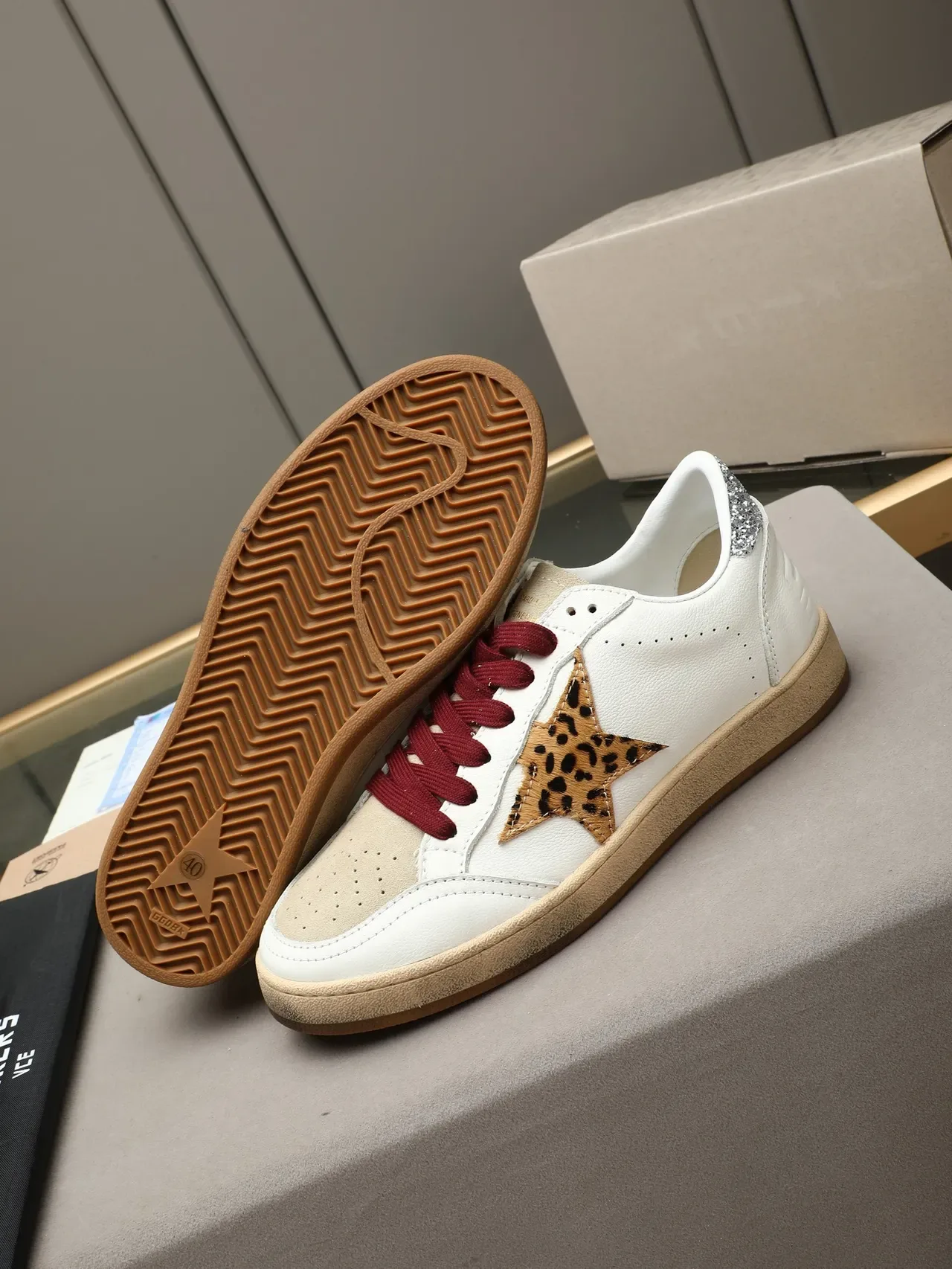 Golden Goose Ball Star White Leopard Star Lifestyle Sneakers 4