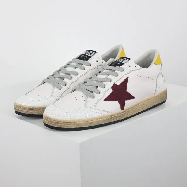 Golden Goose White Burgundy Cracked Leather Upper Star Side Patch Lifestyle Sneakers 2