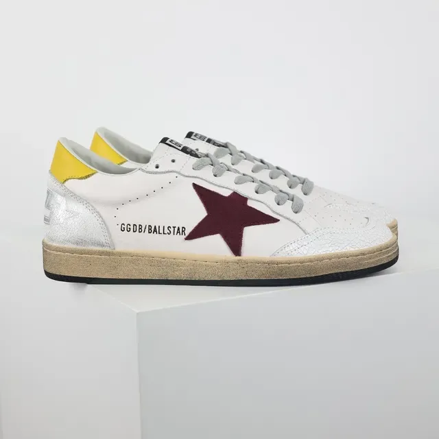 Golden Goose White Burgundy Cracked Leather Upper Star Side Patch Lifestyle Sneakers 3