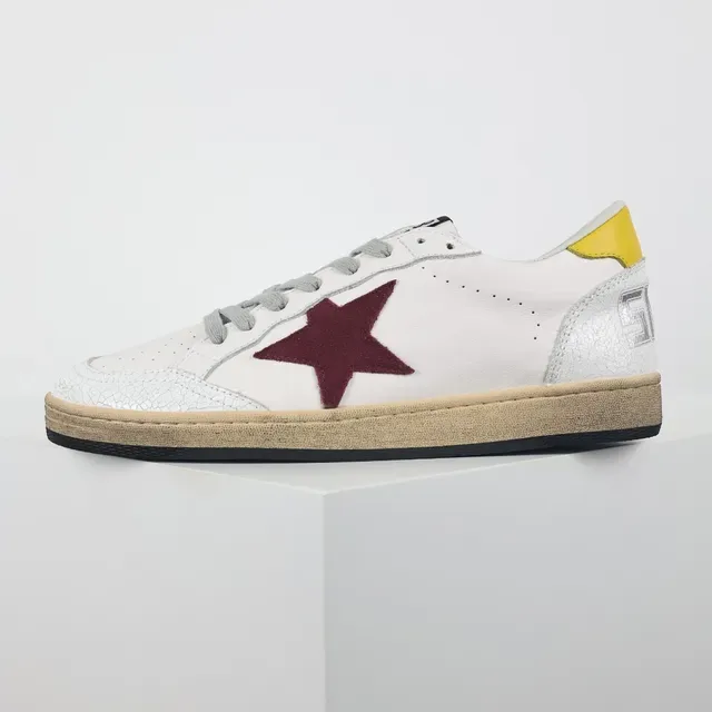 Golden Goose White Burgundy Cracked Leather Upper Star Side Patch Lifestyle Sneakers 9