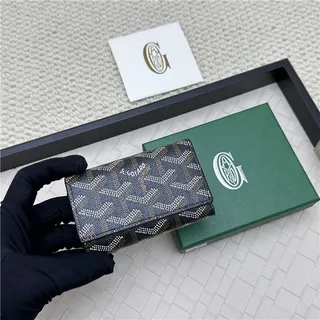 Goyard Keyholder Wallet Blue White Tri-Fold Contrasting Stitching Short Wallet 6