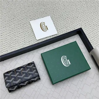 Goyard Keyholder Wallet Blue White Tri-Fold Contrasting Stitching Short Wallet 7