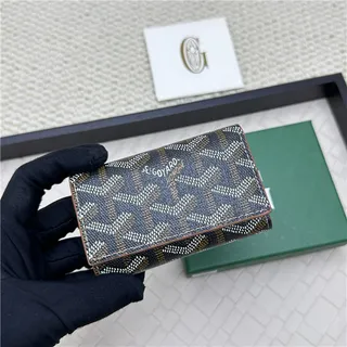 Goyard Keyholder Wallet Blue White Tri-Fold Contrasting Stitching Short Wallet 12