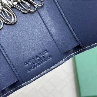 Goyard Keyholder Wallet Blue White Tri-Fold Contrasting Stitching Short Wallet 14