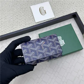 Goyard Keyholder Wallet Blue White Tri-Fold Contrasting Stitching Short Wallet 18