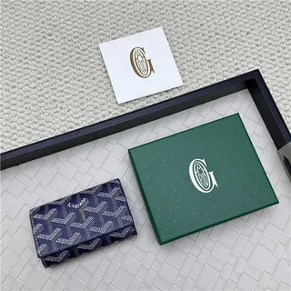 Goyard Keyholder Wallet Blue White Tri-Fold Contrasting Stitching Short Wallet 19