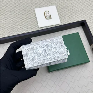 Goyard Keyholder Wallet Blue White Tri-Fold Contrasting Stitching Short Wallet 24
