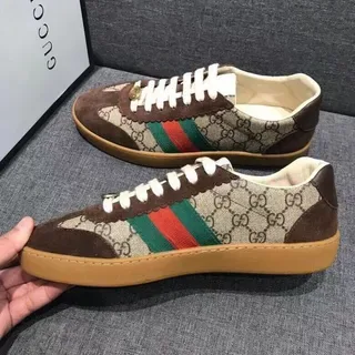 Gucci Ace GG Monogram Canvas and Suede Web Stripe Lifestyle Sneakers 4