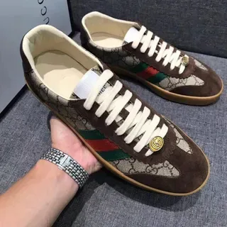 Gucci Ace GG Monogram Canvas and Suede Web Stripe Lifestyle Sneakers 8