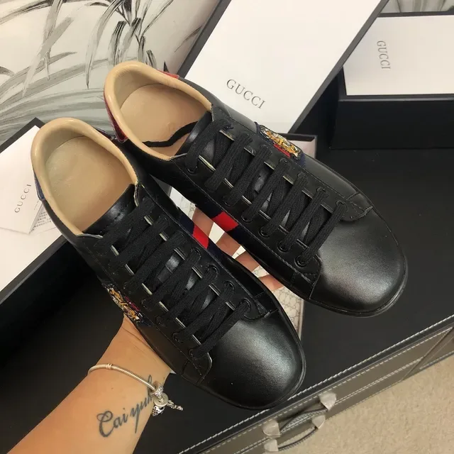 Gucci Ace Tiger Black Red Web Stripe Lifestyle Sneakers 3