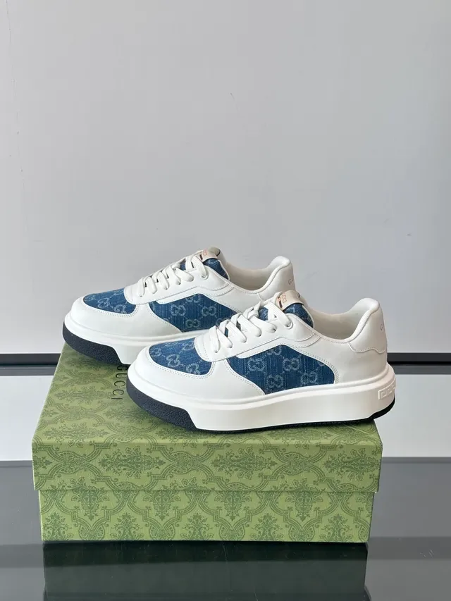 Gucci Ace Branco e Azul GG Monogram Lifestyle Sneakers 4