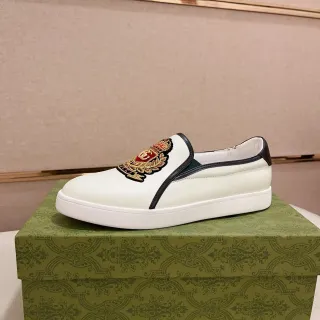 Gucci Ace White Black Embroidered Crest Slip-On Construction Loafer