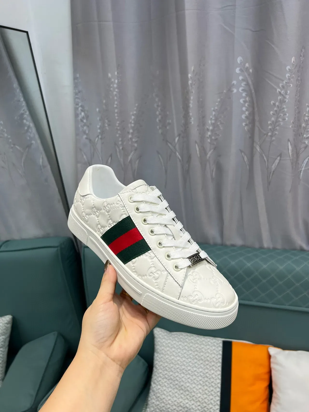 Gucci Ace White Embossed GG Monogram Web Stripe Lifestyle Sneakers 6