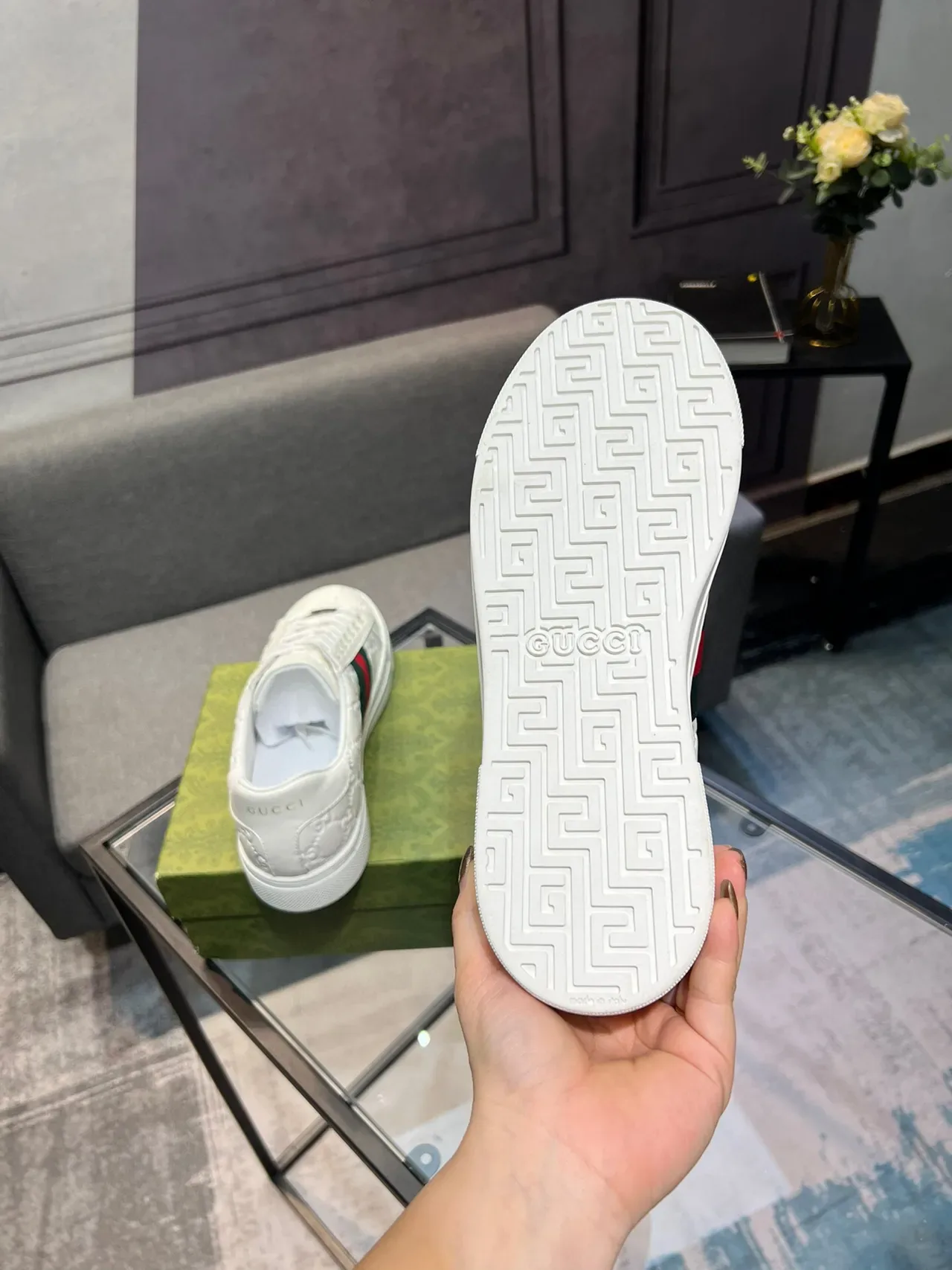Gucci Ace White Embossed GG Monogram Web Stripe Lifestyle Sneakers 7