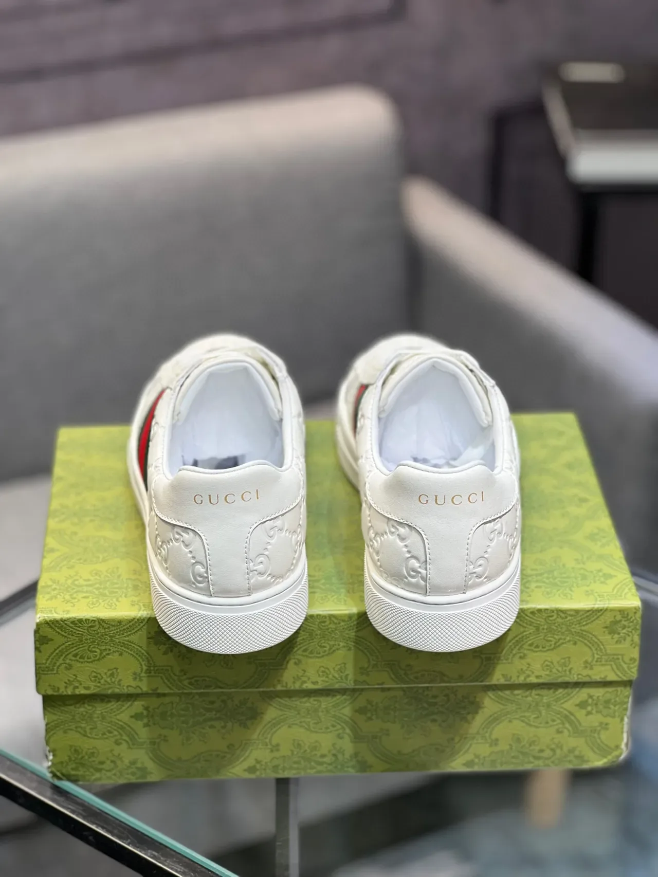 Gucci Ace White Embossed GG Monogram Web Stripe Lifestyle Sneakers 8