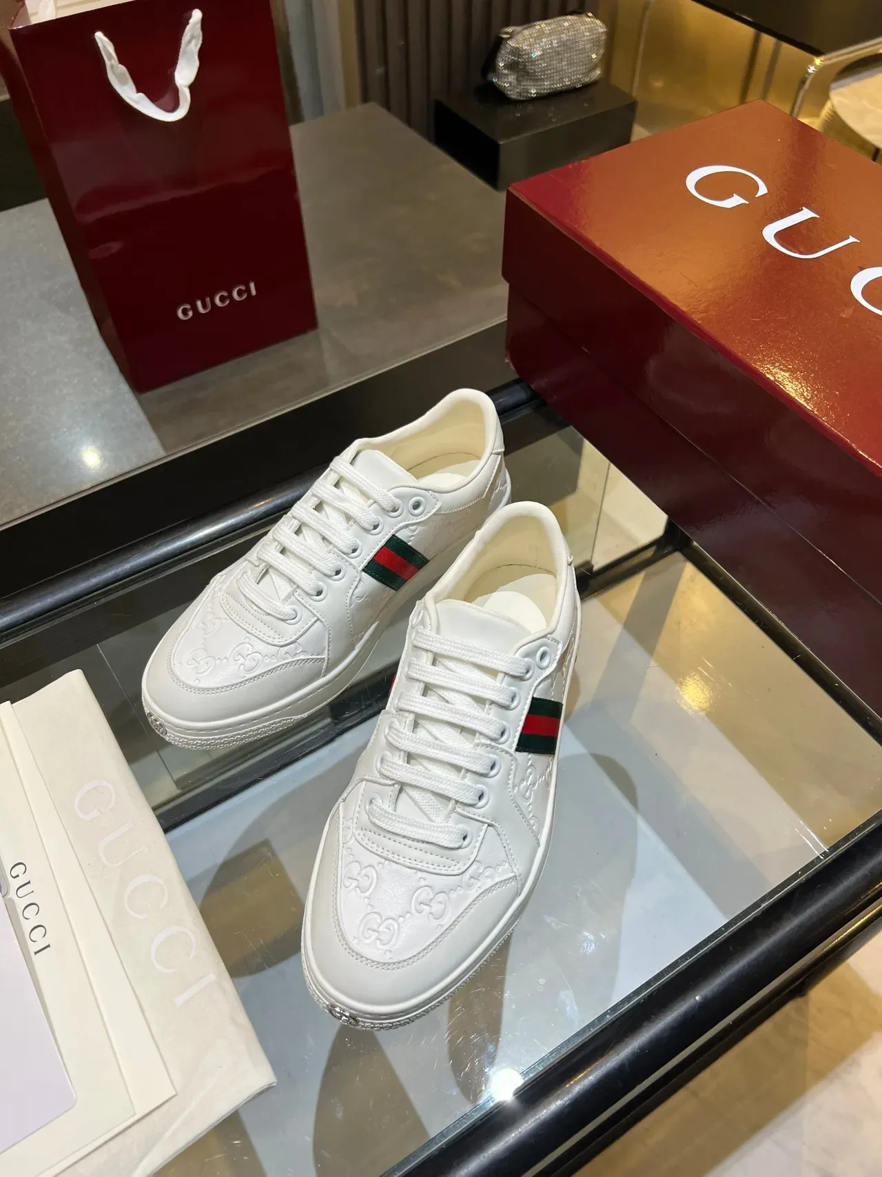 Gucci Ace White GG Monogram Web Stripe Lifestyle Sneakers 4
