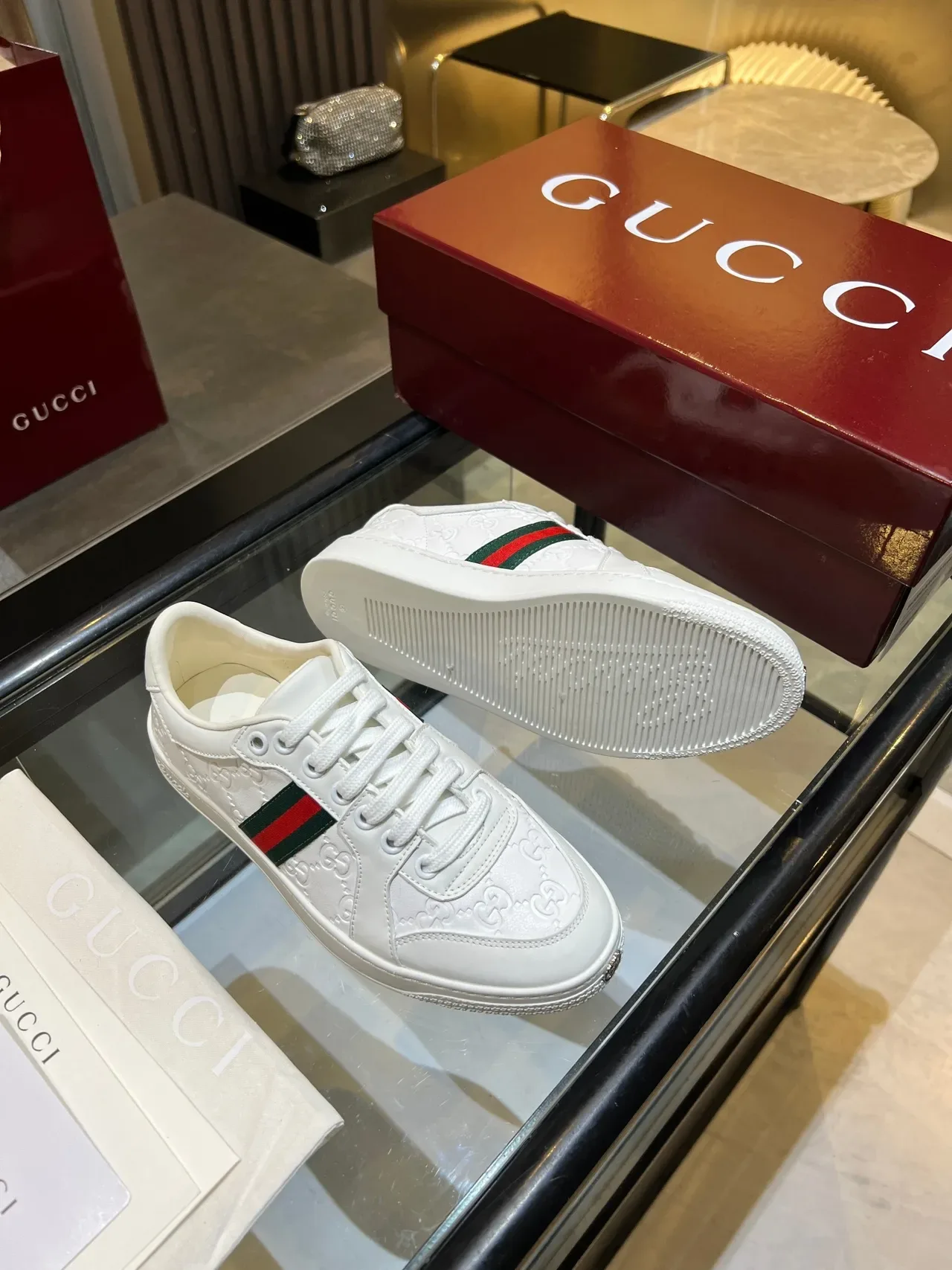 Gucci Ace White GG Monogram Web Stripe Lifestyle Sneakers 5