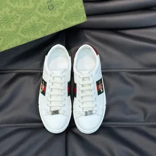 Gucci Ace White Leather Web Stripe Bee Embroidery Lifestyle Sneakers