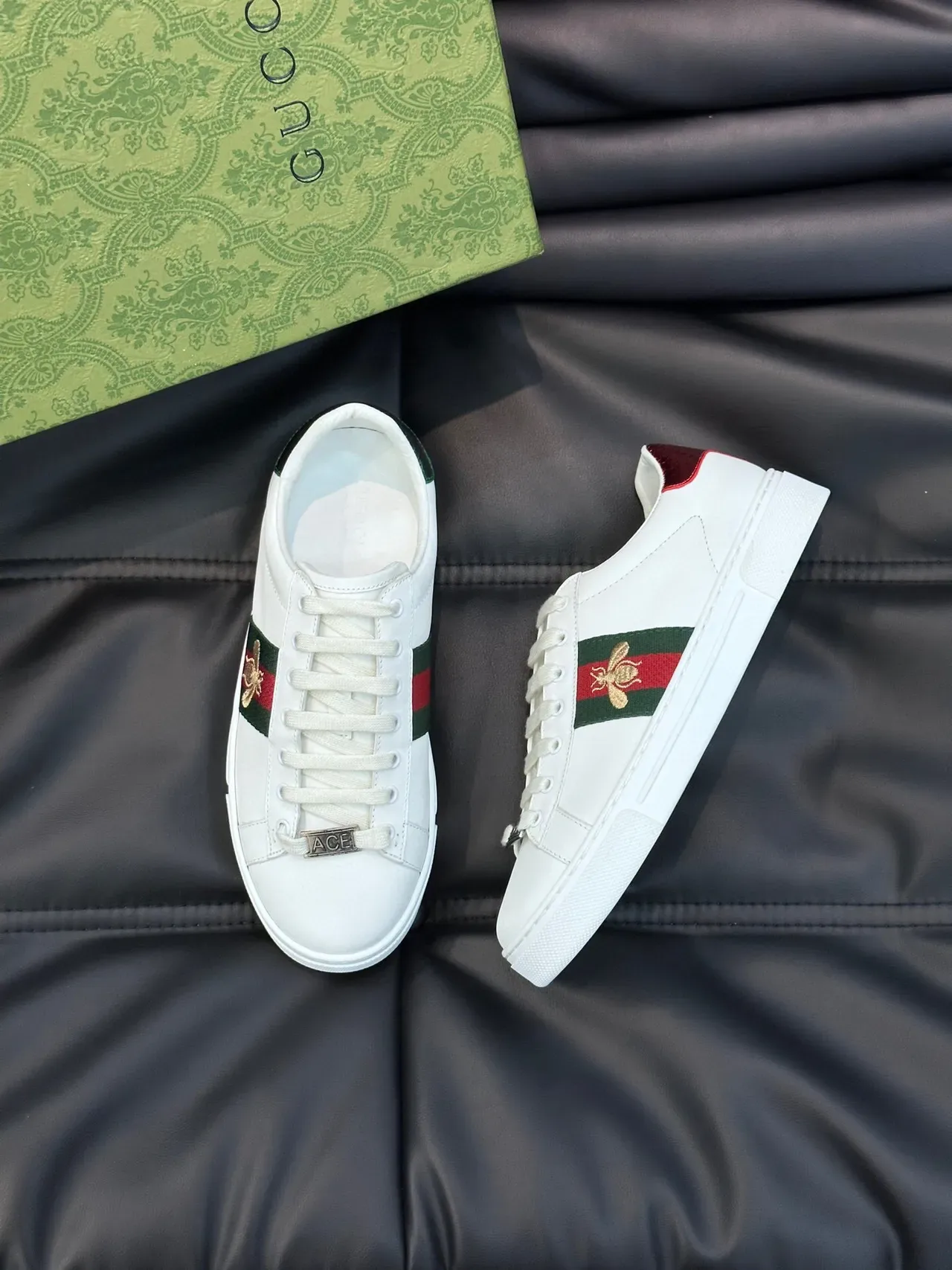 Gucci Ace White Leather Web Stripe Bee Embroidery Lifestyle Sneakers 2