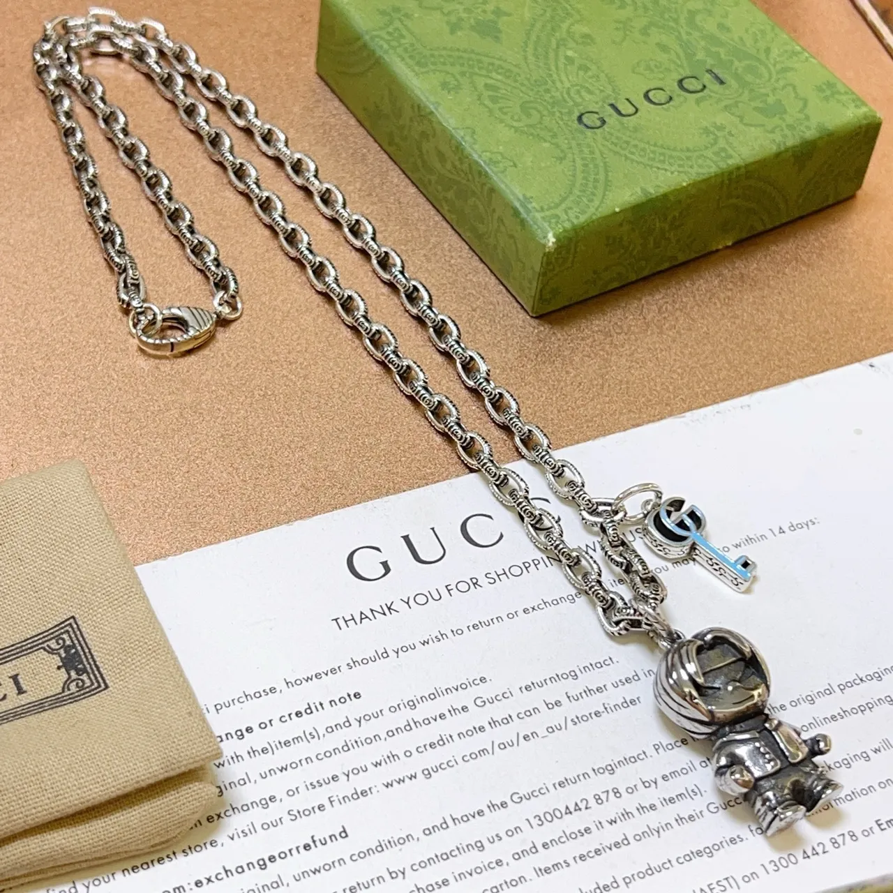 Gucci Astronaut and GG Key Charm Necklace 9