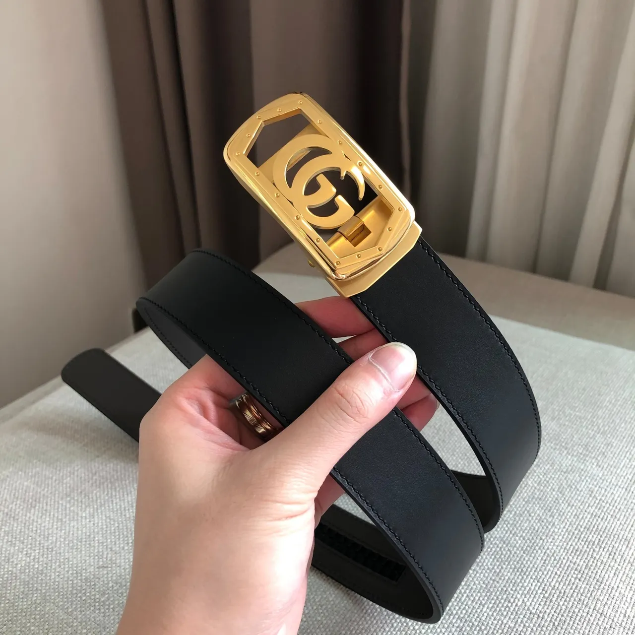 Gucci Automatic Sliding Buckle Black Leather Belt 3