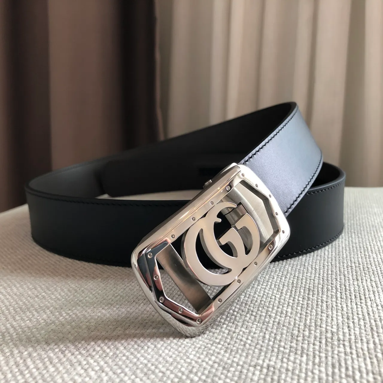 Gucci Automatic Sliding Buckle Black Leather Belt 4