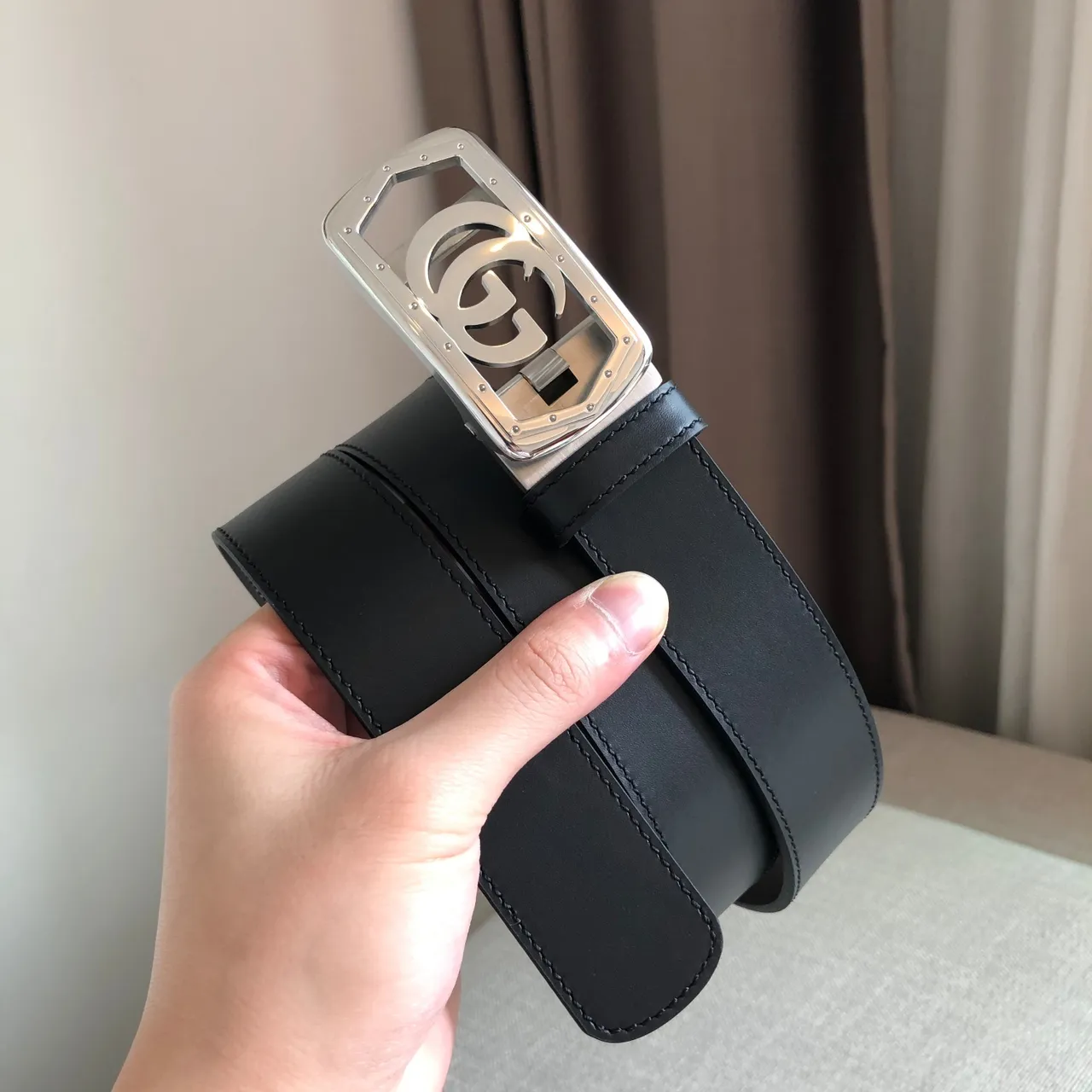 Gucci Automatic Sliding Buckle Black Leather Belt 5