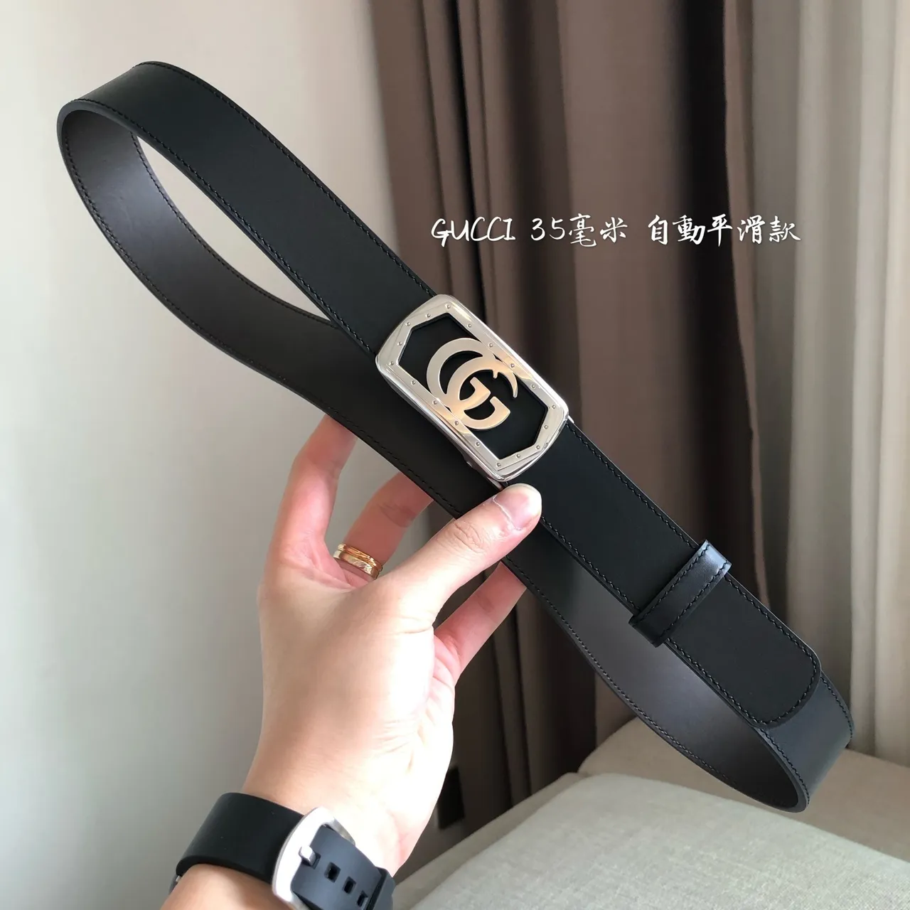 Gucci Automatic Sliding Buckle Black Leather Belt 7