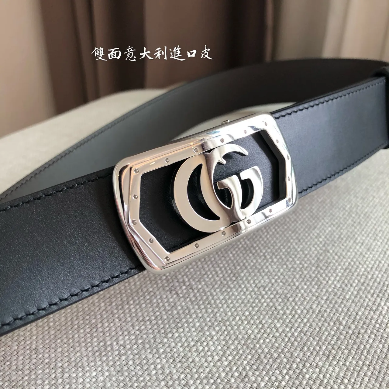 Gucci Automatic Sliding Buckle Black Leather Belt 8