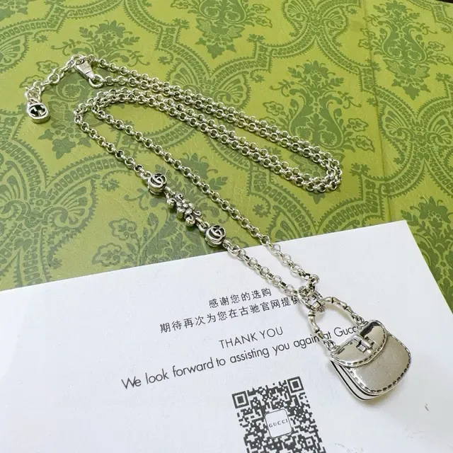 Gucci Bamboo Silver Pink Chain Mini Handbag Pendant Necklace 4