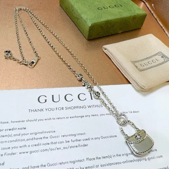 Gucci Bamboo Silver Pink Chain Mini Handbag Pendant Necklace 7