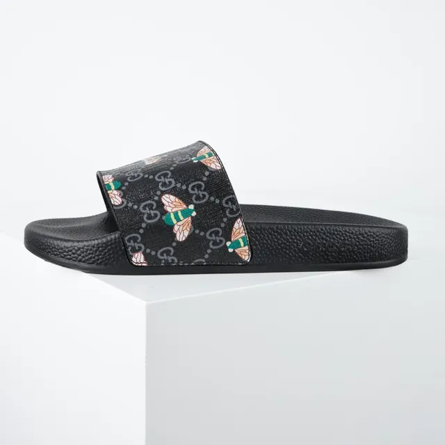 Gucci Bee Print GG Monogram Slide Slippers 9
