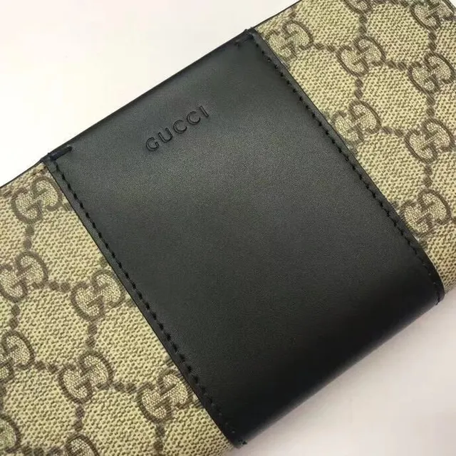 Gucci Beige Noir GG Monogram Canvas Bande de cuir centrale Portefeuille Long 3