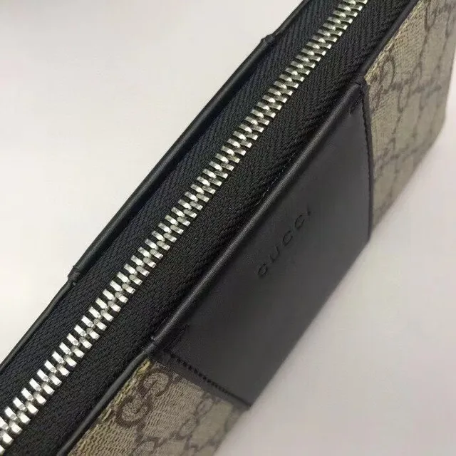 Gucci Beige Noir GG Monogram Canvas Bande de cuir centrale Portefeuille Long 4