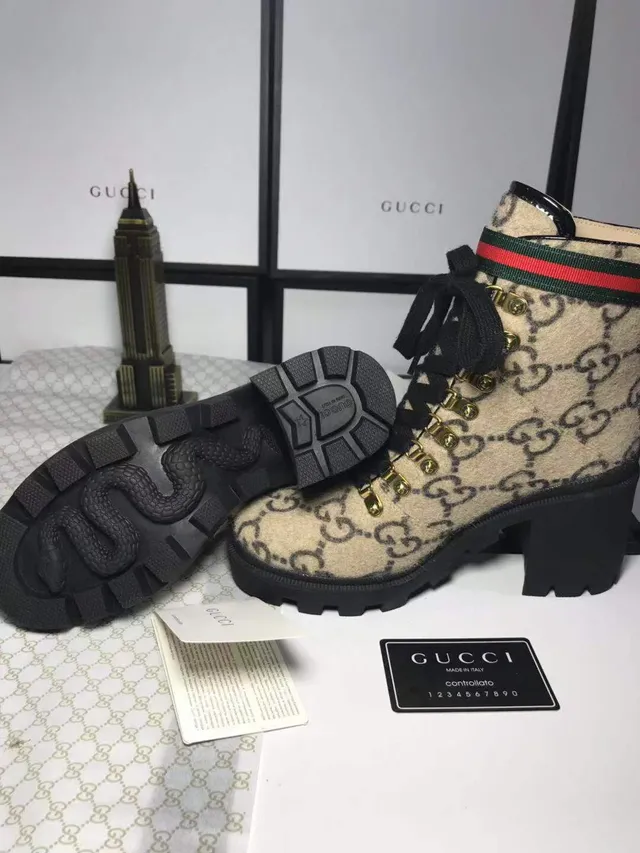 Gucci Beige Noir GG Monogram Laine Tissé Rayure Boucle Sangle Bottines de Cheville 2